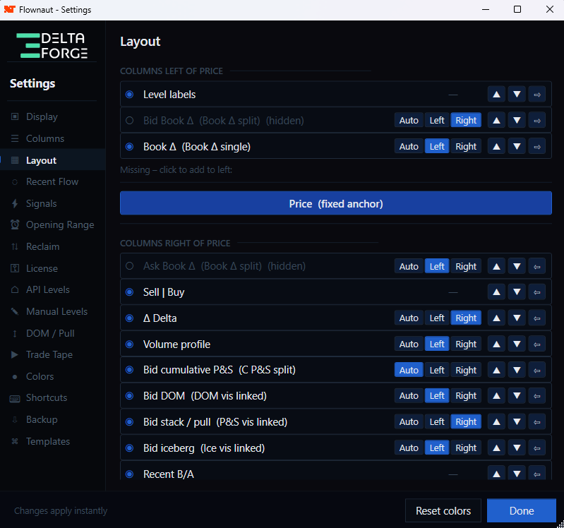 Flownaut DOM settings panel with custom level controls