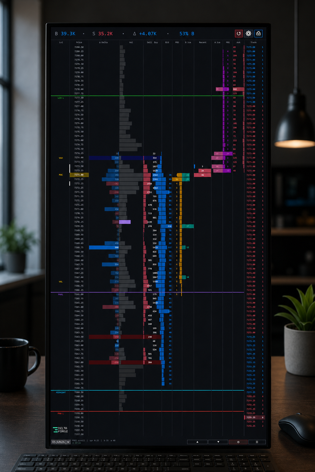 Flownaut DOM running on a live trading desk